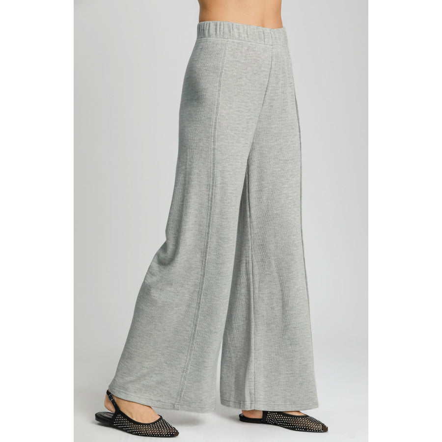 Umgee Elastic Waist Wide Leg Knit Pants Apparel and Accessories