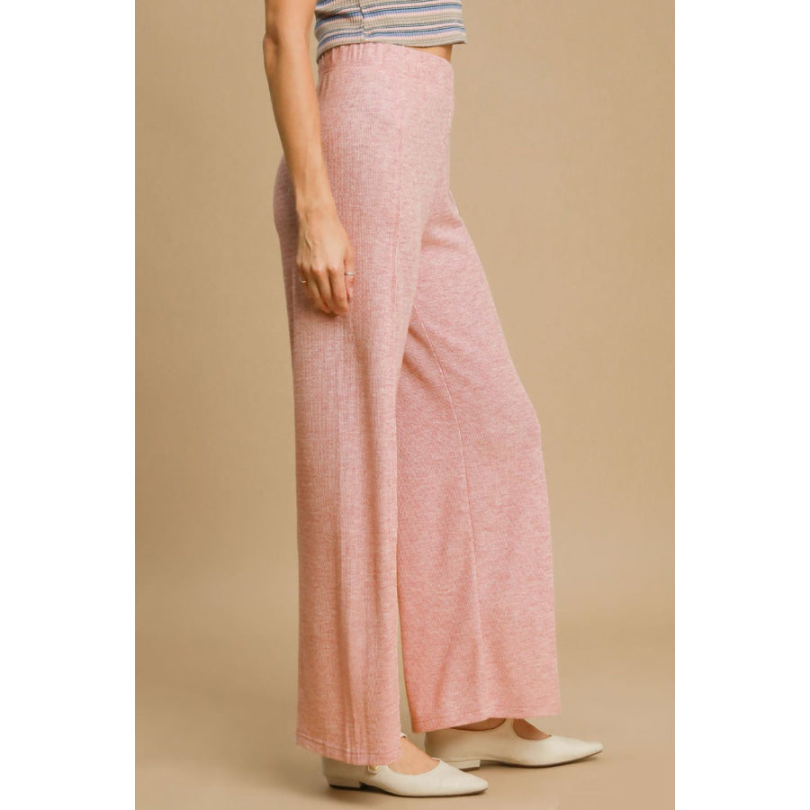 Umgee Elastic Waist Wide Leg Knit Pants Apparel and Accessories