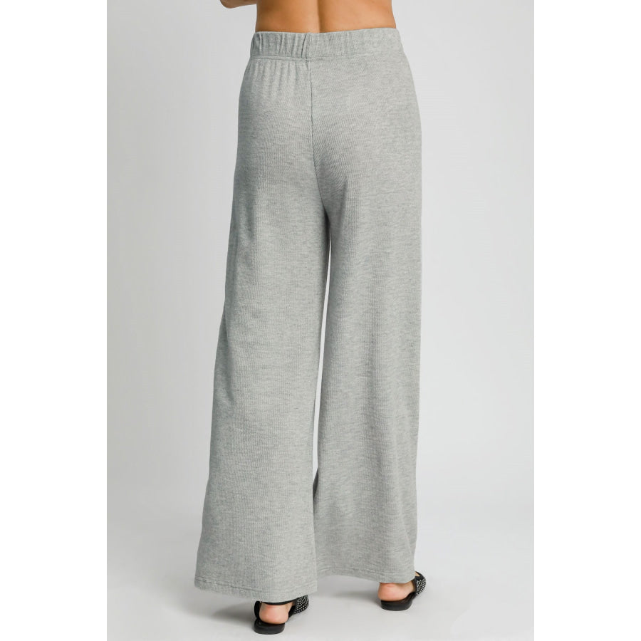 Umgee Elastic Waist Wide Leg Knit Pants Apparel and Accessories