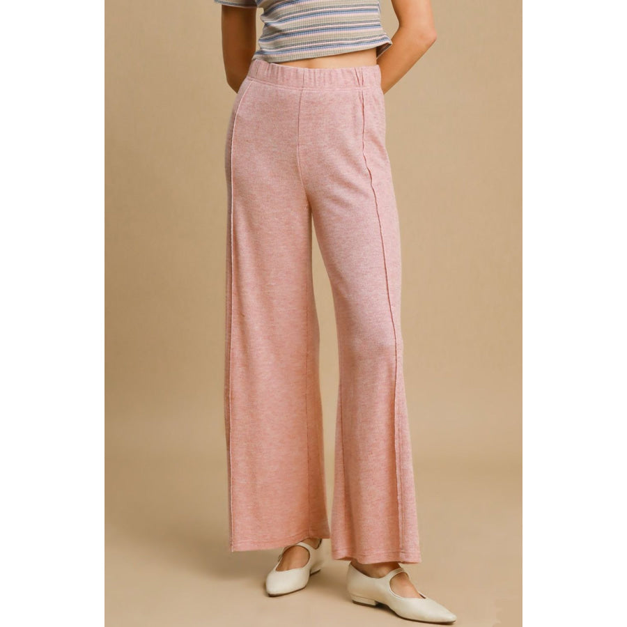 Umgee Elastic Waist Wide Leg Knit Pants Dusty Pink / S Apparel and Accessories