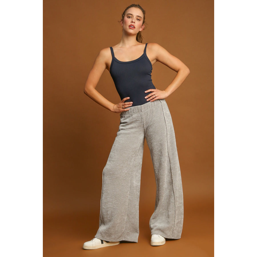 Umgee Elastic Waist Wide Leg Pants Apparel and Accessories