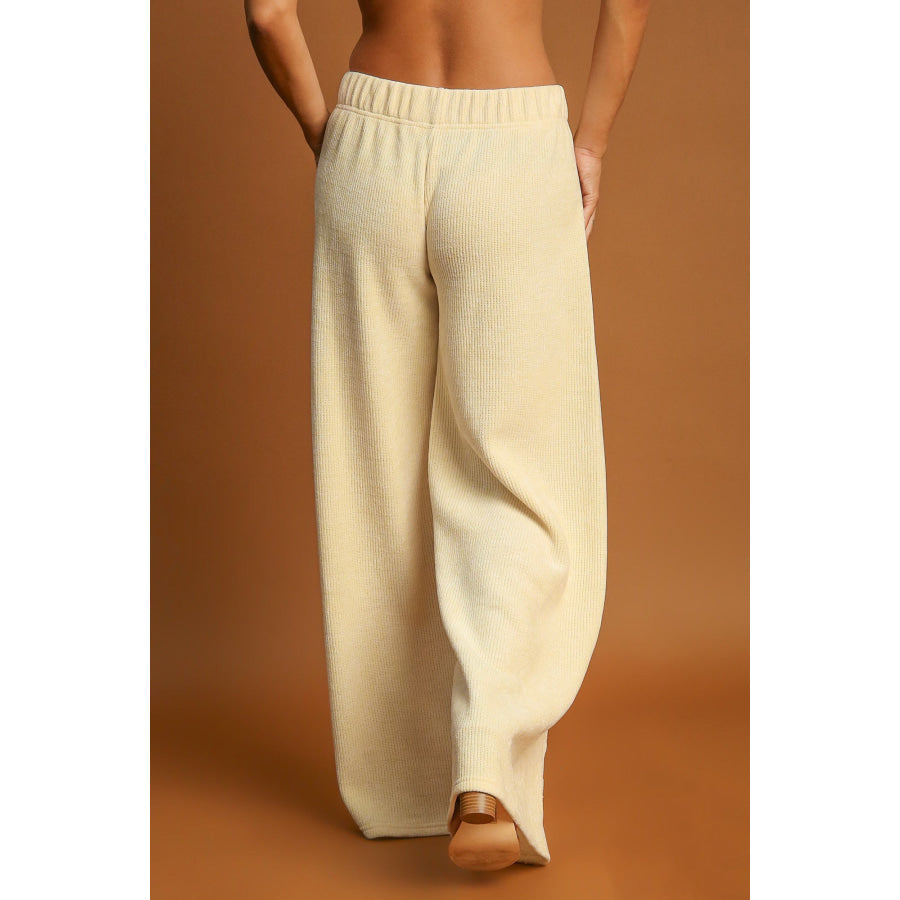 Umgee Elastic Waist Wide Leg Pants Apparel and Accessories