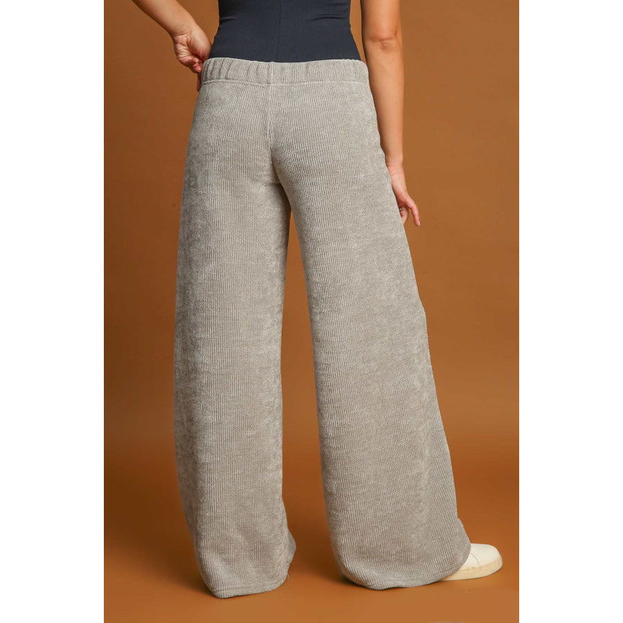 Umgee Elastic Waist Wide Leg Pants Apparel and Accessories