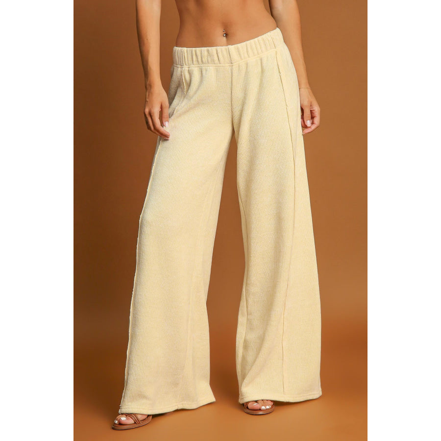 Umgee Elastic Waist Wide Leg Pants Cream / S Apparel and Accessories