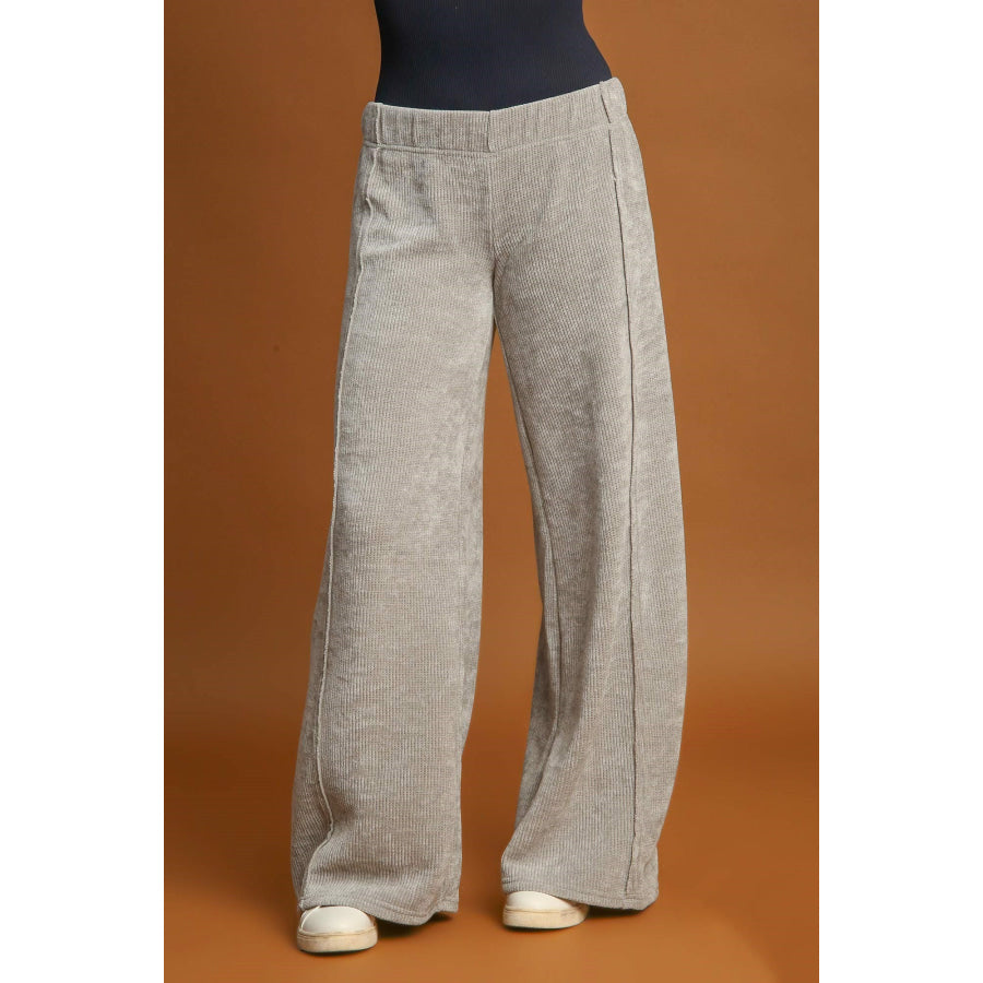 Umgee Elastic Waist Wide Leg Pants Light Gray / S Apparel and Accessories