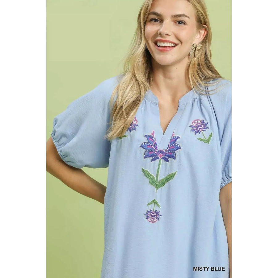 Umgee Embroidered Floral Babydoll Dress Apparel and Accessories