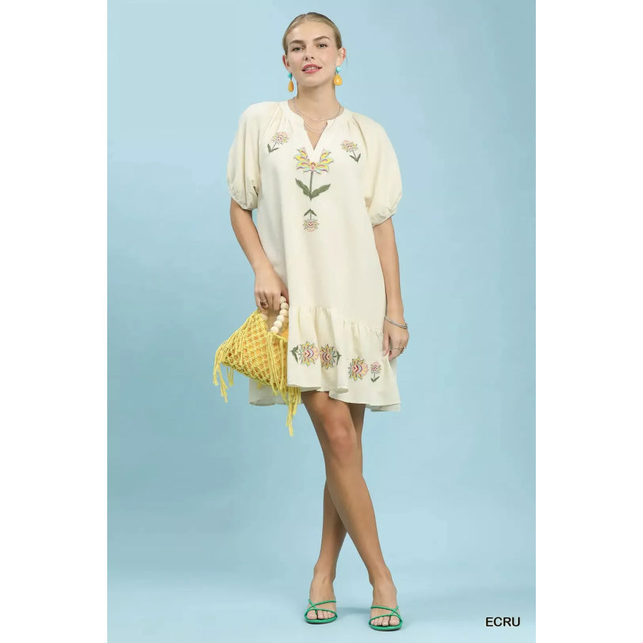 Umgee Embroidered Floral Babydoll Dress Apparel and Accessories
