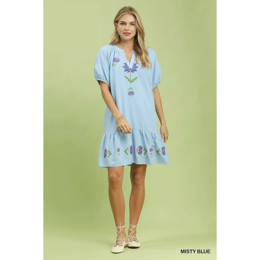 Umgee Embroidered Floral Babydoll Dress Apparel and Accessories