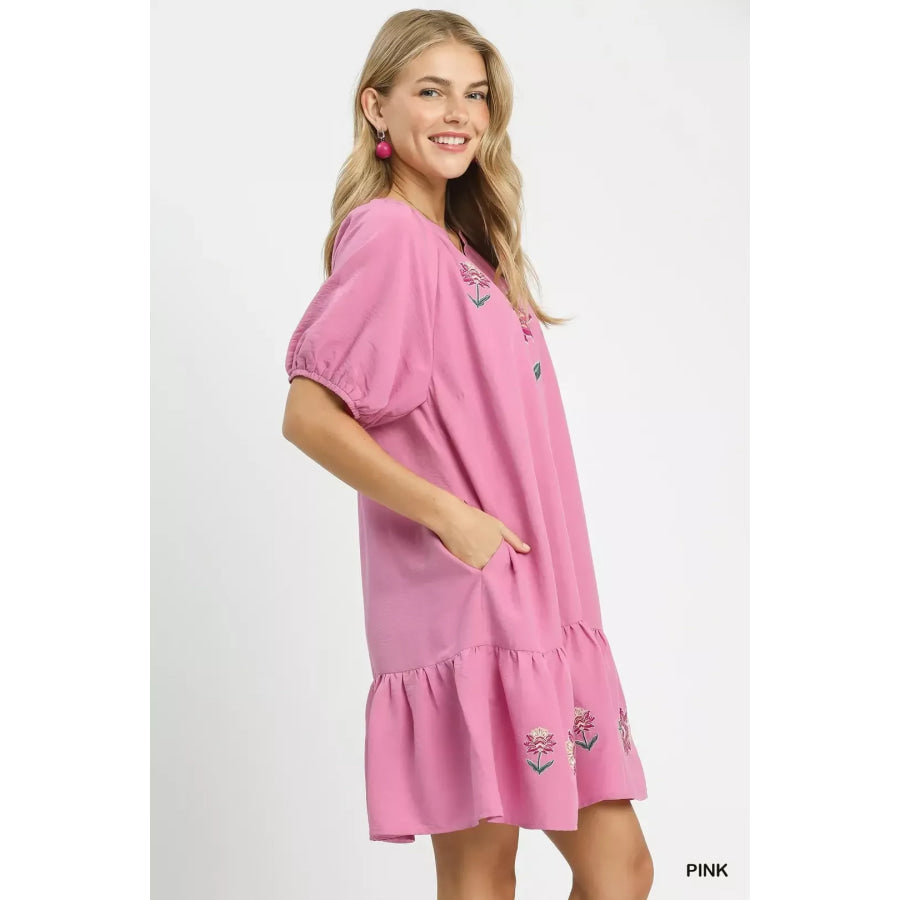 Umgee Embroidered Floral Babydoll Dress Apparel and Accessories