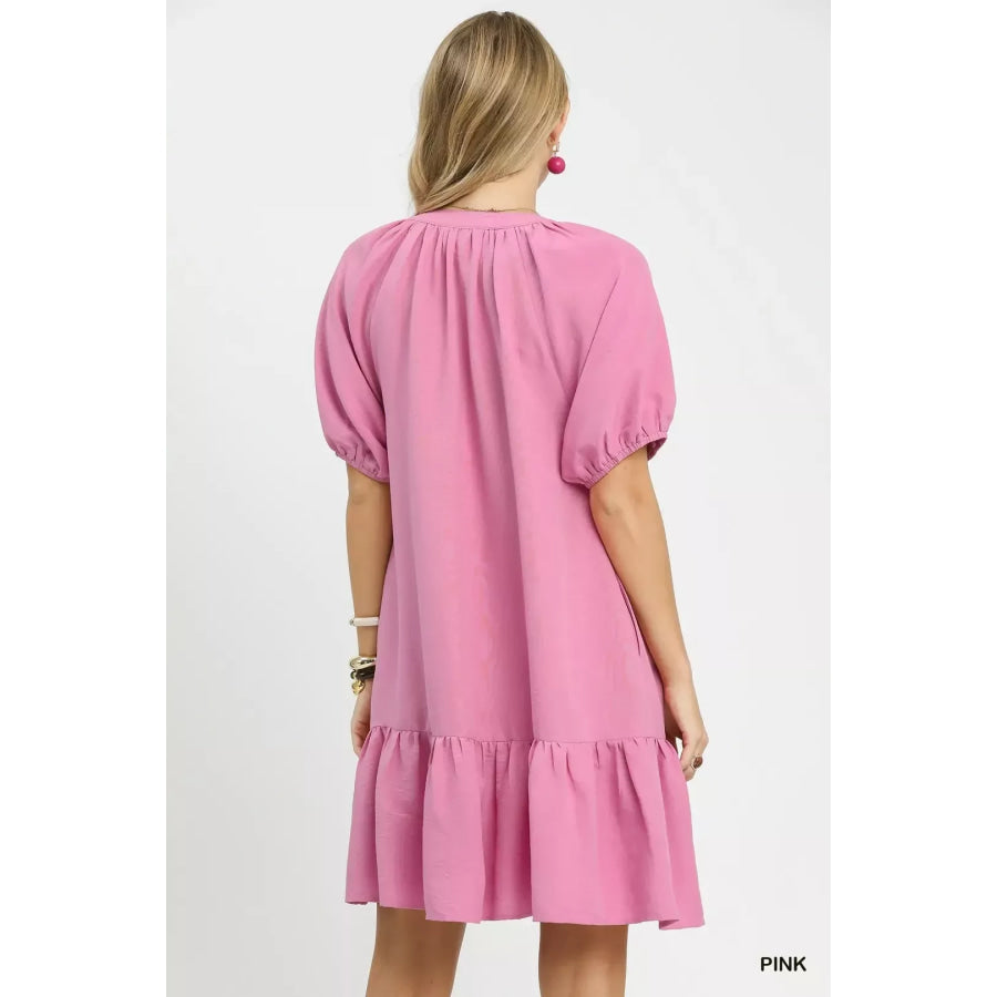 Umgee Embroidered Floral Babydoll Dress Apparel and Accessories