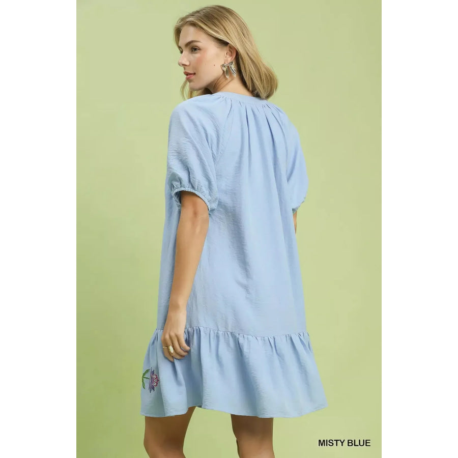 Umgee Embroidered Floral Babydoll Dress Apparel and Accessories