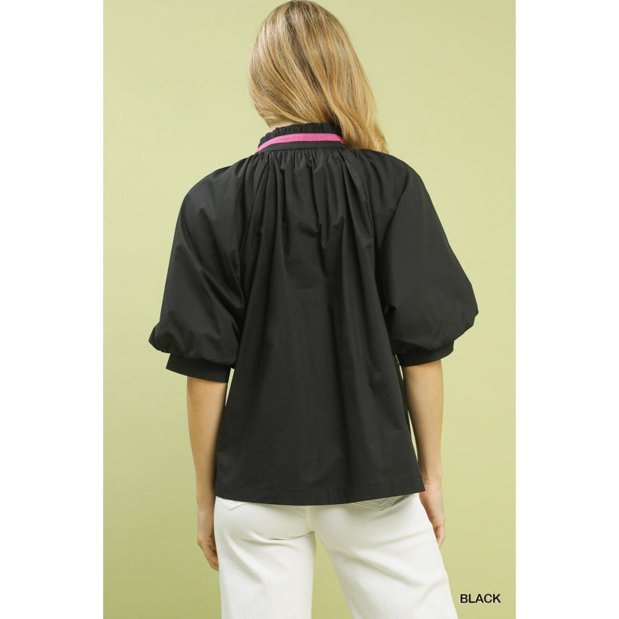 Umgee Embroidered Floral V-Neck Blouse Apparel and Accessories