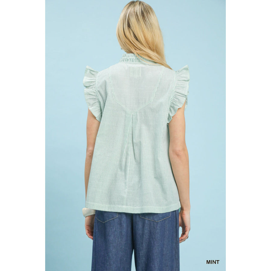 Umgee Embroidered Ruffle Sleeve Popover Top Apparel and Accessories