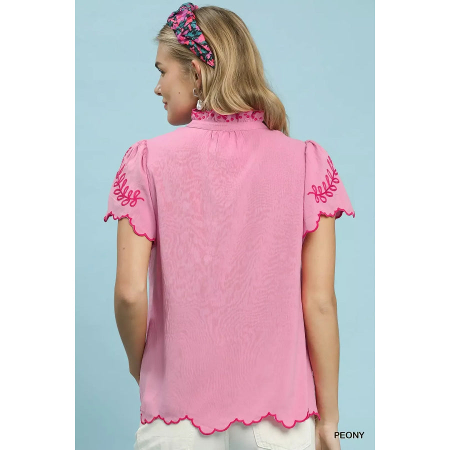 Umgee Embroidered Scallop Top Apparel and Accessories