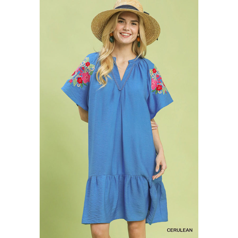 Umgee Embroidered Shoulder Dress Apparel and Accessories