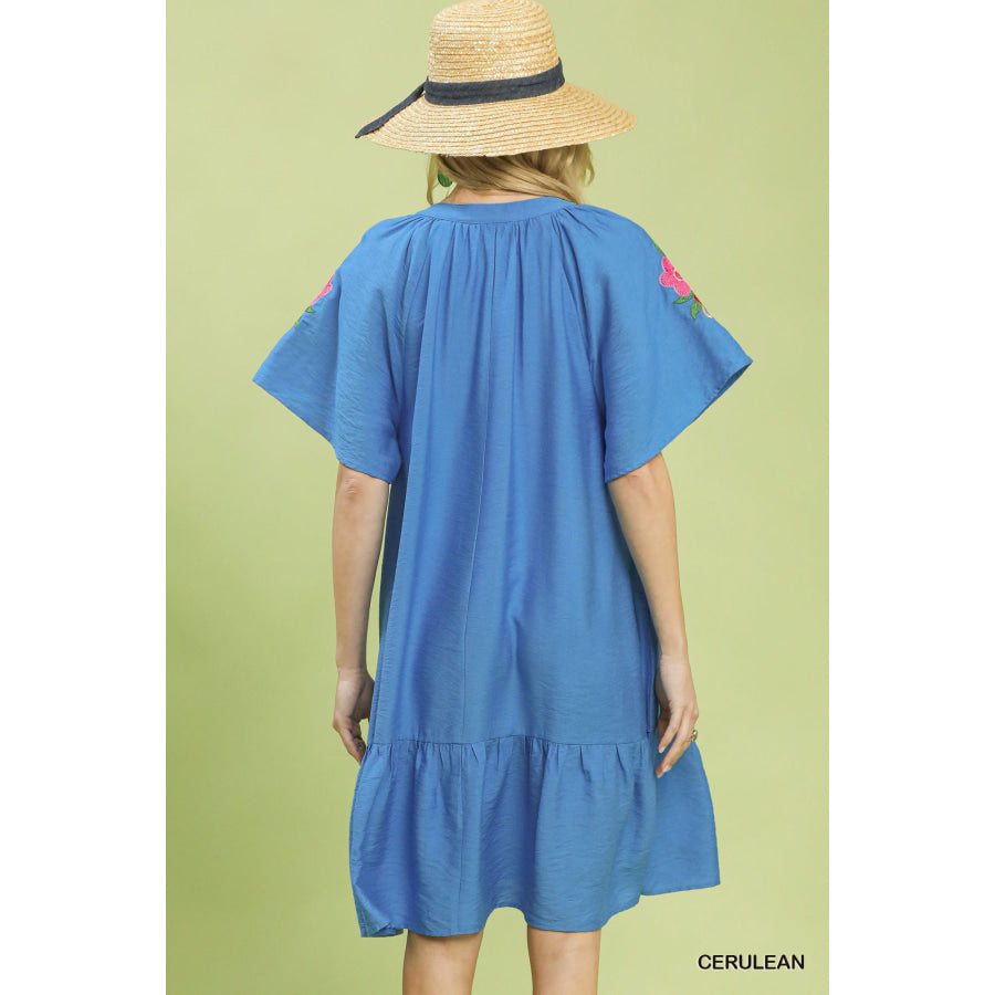 Umgee Embroidered Shoulder Dress Apparel and Accessories