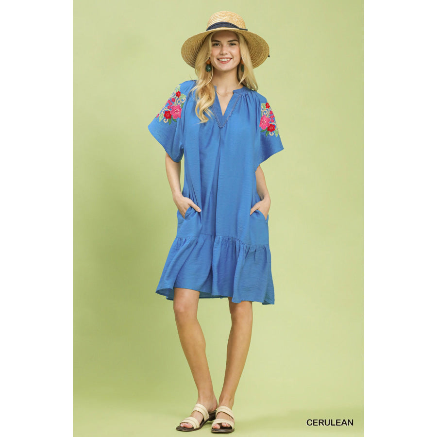 Umgee Embroidered Shoulder Dress Apparel and Accessories