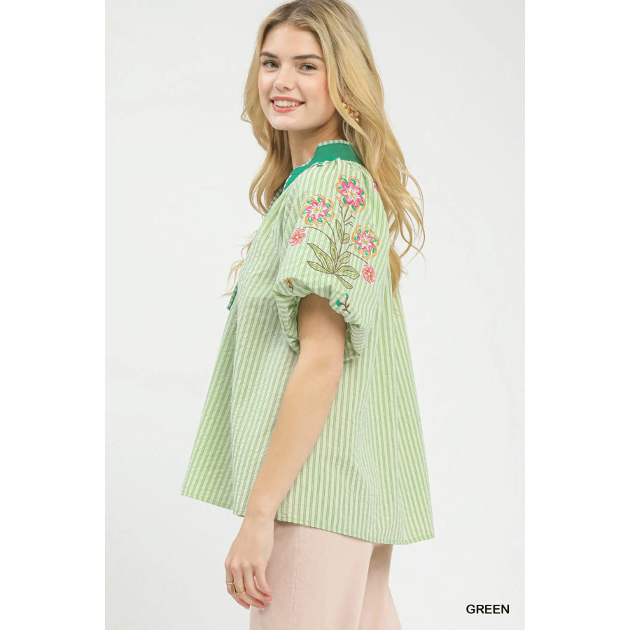 Umgee Embroidered Stripe Top Apparel and Accessories