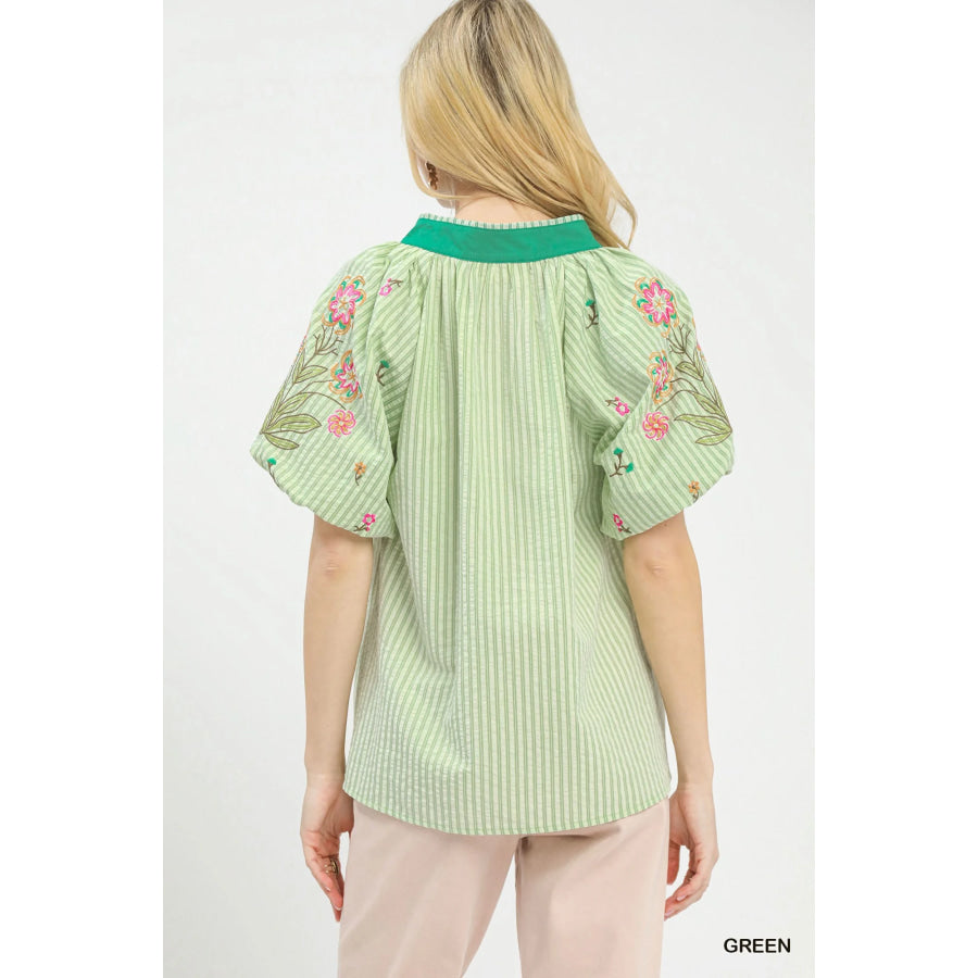 Umgee Embroidered Stripe Top Apparel and Accessories