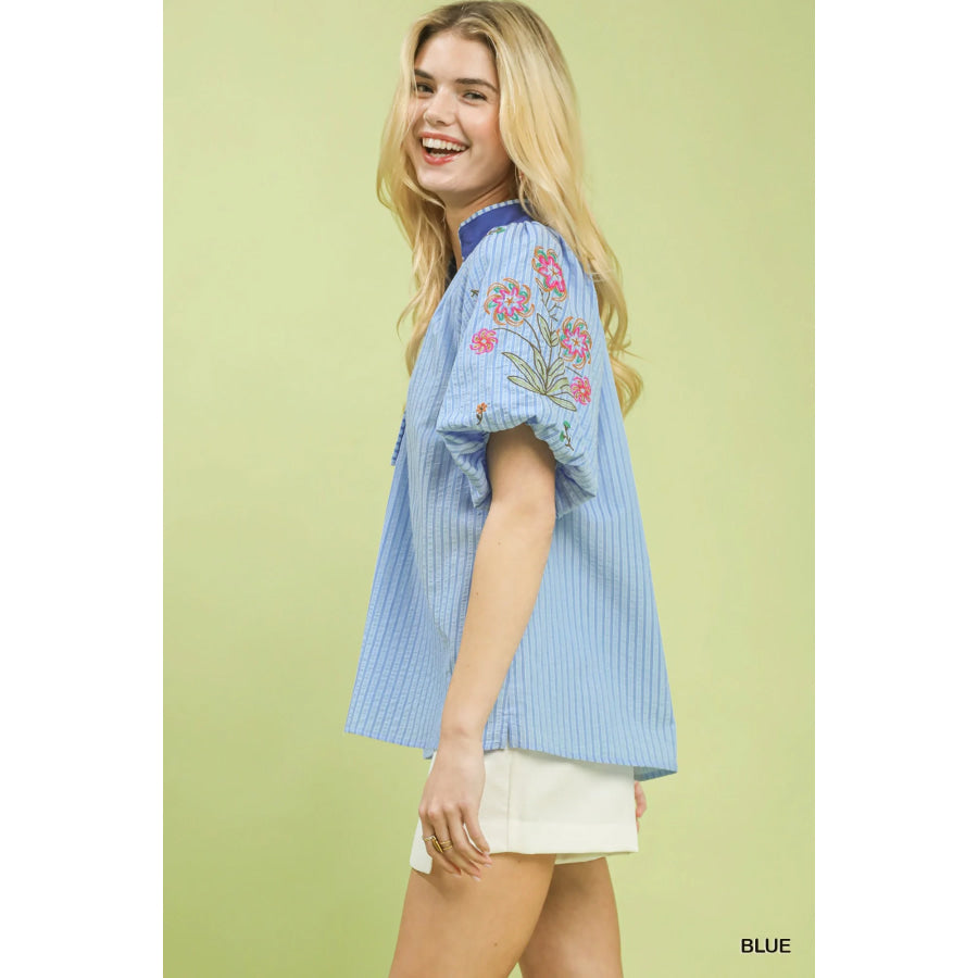Umgee Embroidered Stripe Top Apparel and Accessories