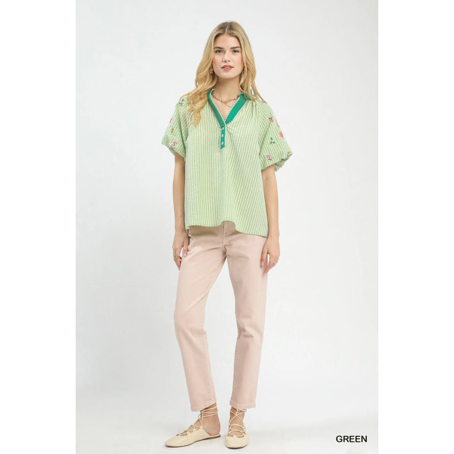 Umgee Embroidered Stripe Top Apparel and Accessories