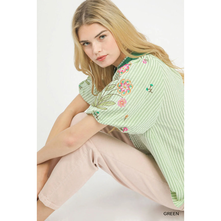 Umgee Embroidered Stripe Top Apparel and Accessories