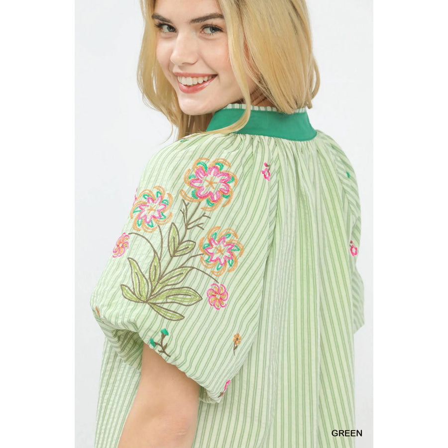 Umgee Embroidered Stripe Top Apparel and Accessories