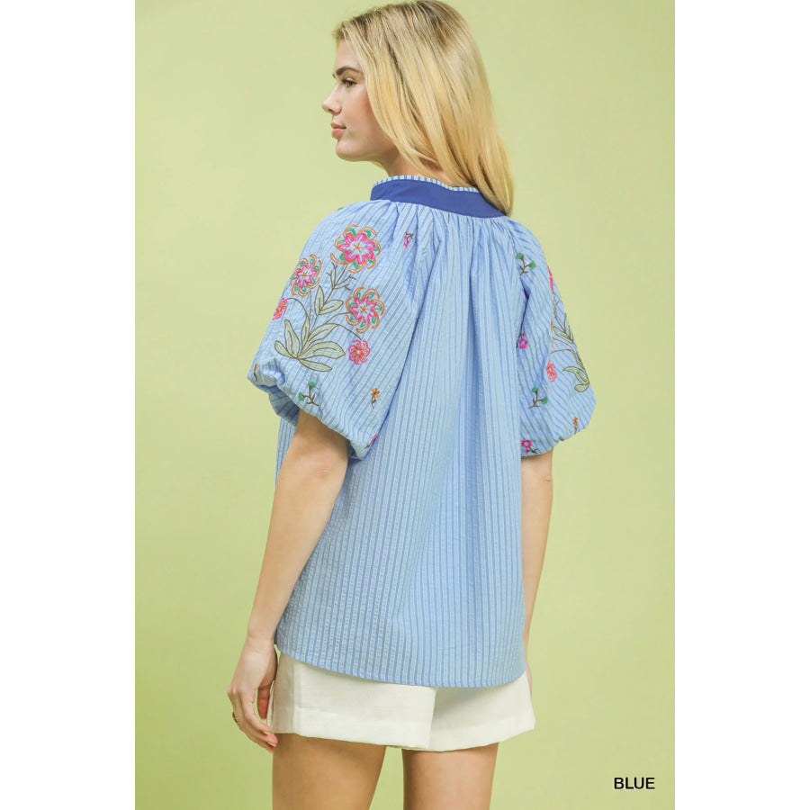 Umgee Embroidered Stripe Top Apparel and Accessories
