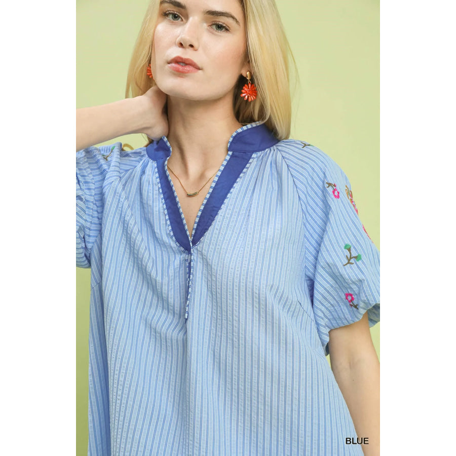 Umgee Embroidered Stripe Top Apparel and Accessories
