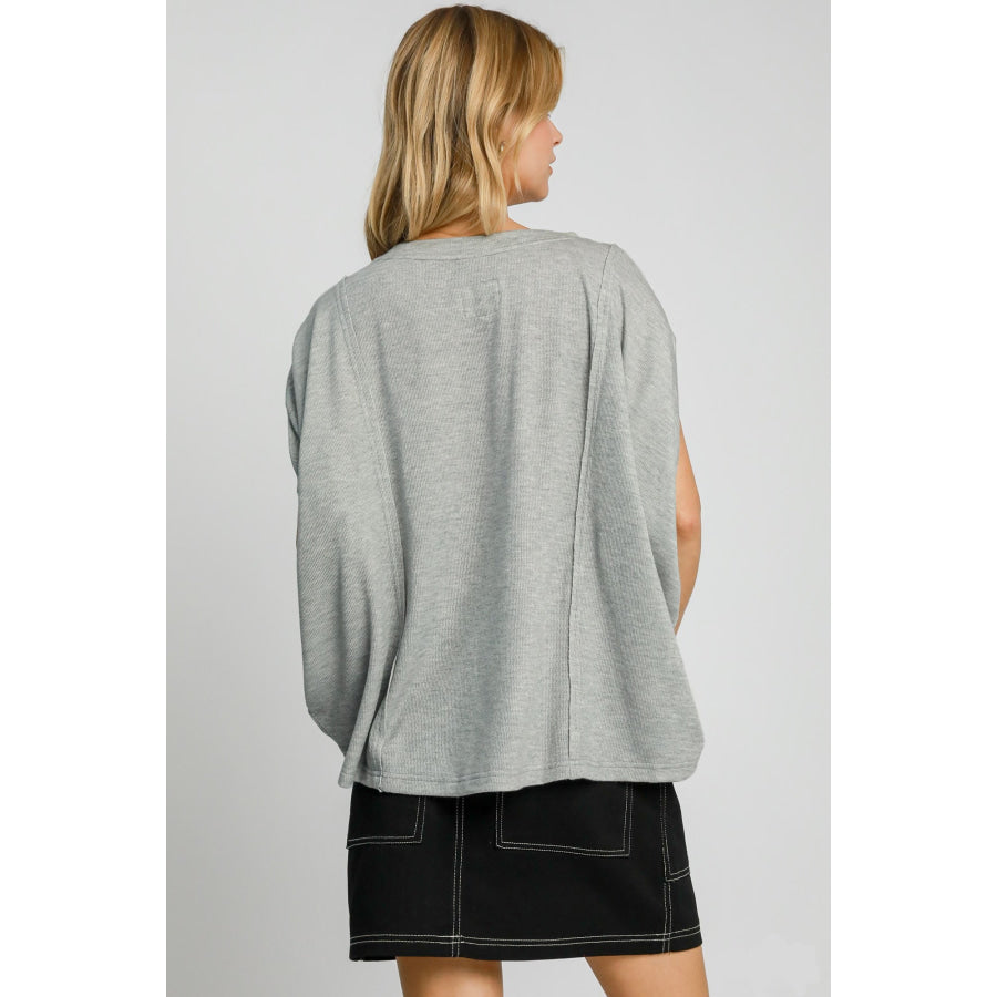 Umgee Exposed Seam Round Neck Batwing Sleeve Knit Top Apparel and Accessories