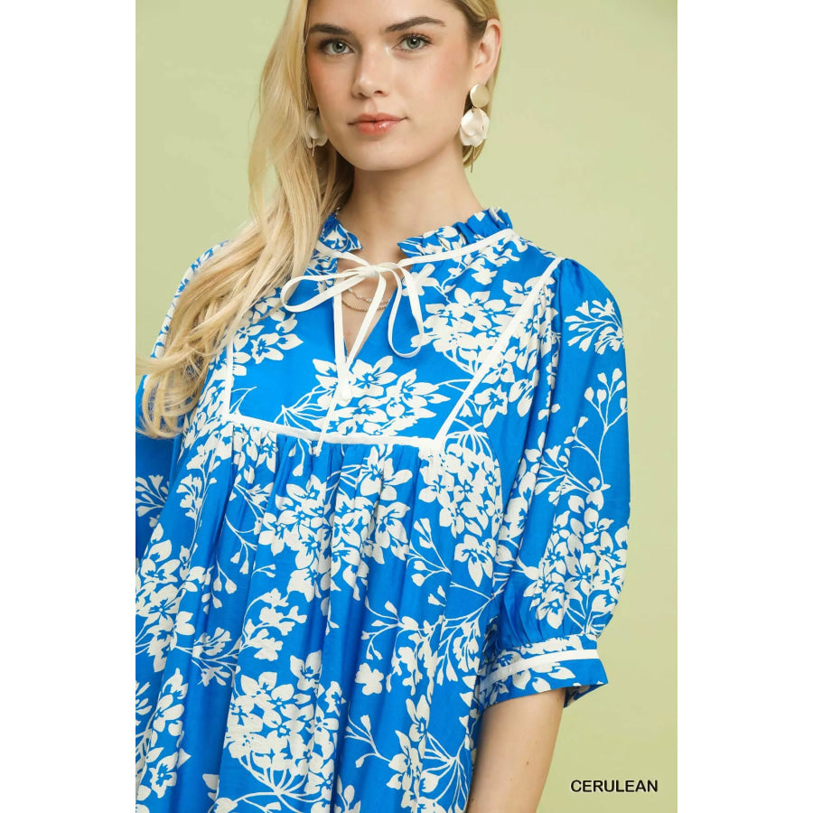 Umgee Floral Babydoll Dress with Pockets Apparel and Accessories