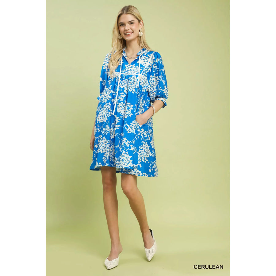 Umgee Floral Babydoll Dress with Pockets Apparel and Accessories