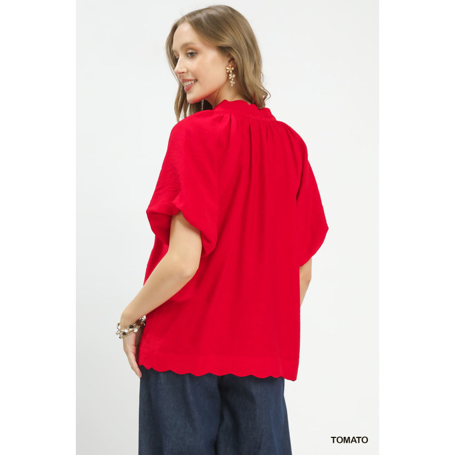 Umgee Floral Embroidered Hem Blouse Apparel and Accessories