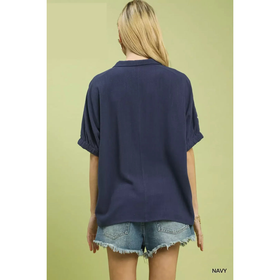 Umgee Floral Embroidered Sleeve Blouse Apparel and Accessories