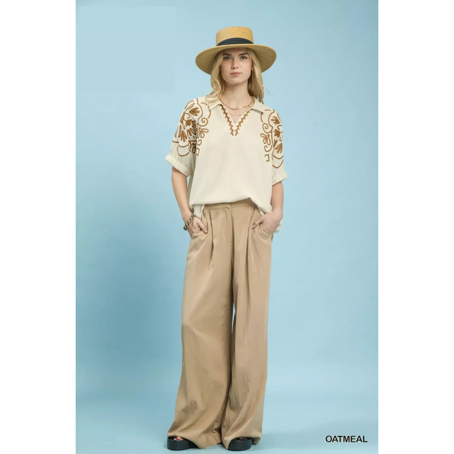 Umgee Floral Embroidered Sleeve Blouse Apparel and Accessories