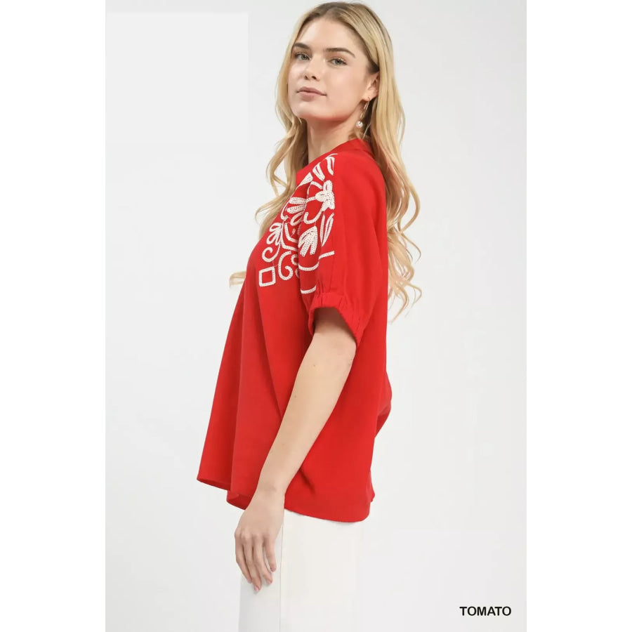 Umgee Floral Embroidered Sleeve Blouse Apparel and Accessories