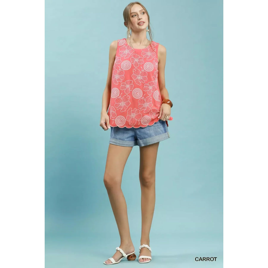 Umgee Floral Embroidered Sleeveless Top Apparel and Accessories