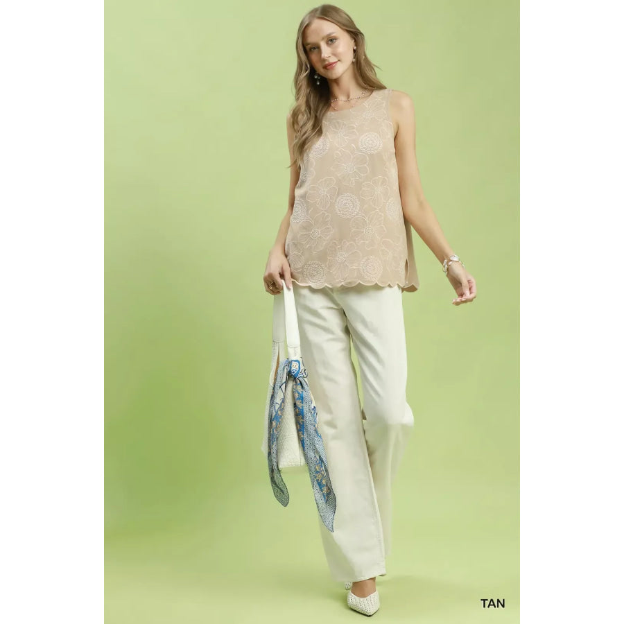 Umgee Floral Embroidered Sleeveless Top Apparel and Accessories