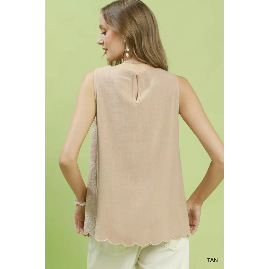 Umgee Floral Embroidered Sleeveless Top Apparel and Accessories