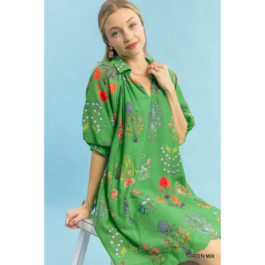 Umgee Floral Encyclopedia Print Mini Dress Apparel and Accessories