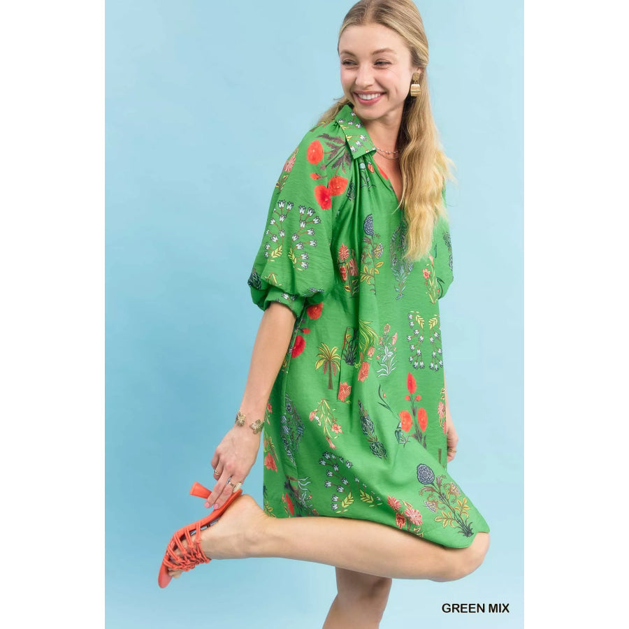 Umgee Floral Encyclopedia Print Mini Dress Apparel and Accessories