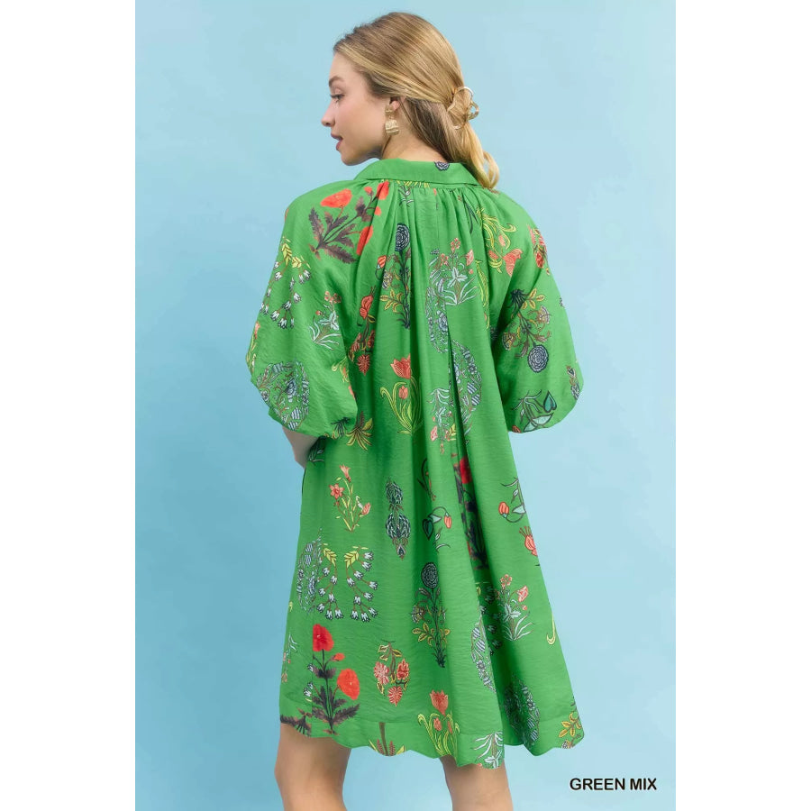 Umgee Floral Encyclopedia Print Mini Dress Apparel and Accessories
