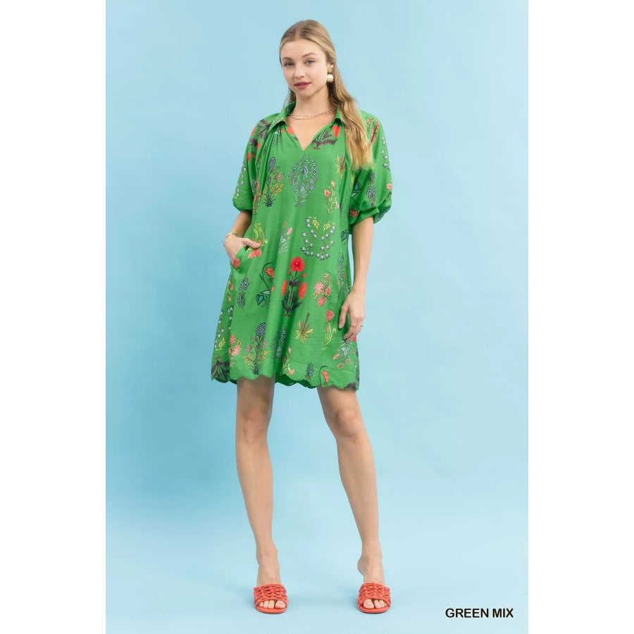Umgee Floral Encyclopedia Print Mini Dress Apparel and Accessories