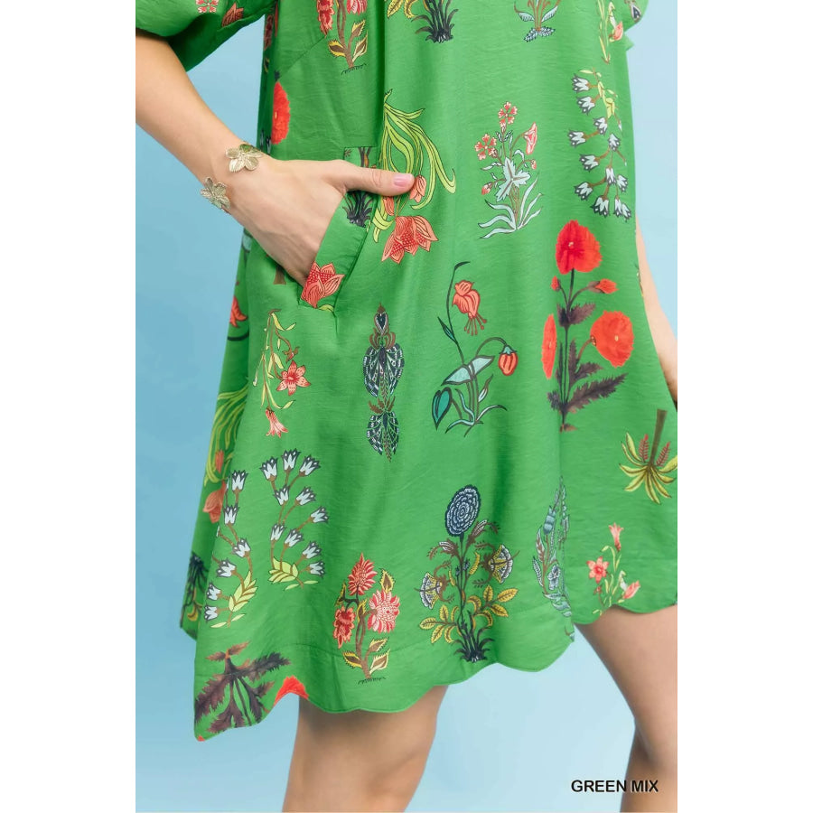 Umgee Floral Encyclopedia Print Mini Dress Apparel and Accessories
