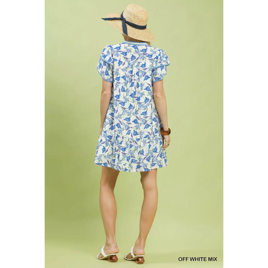 Umgee Floral Flutter Sleeve Tiered Dress Apparel and Accessories