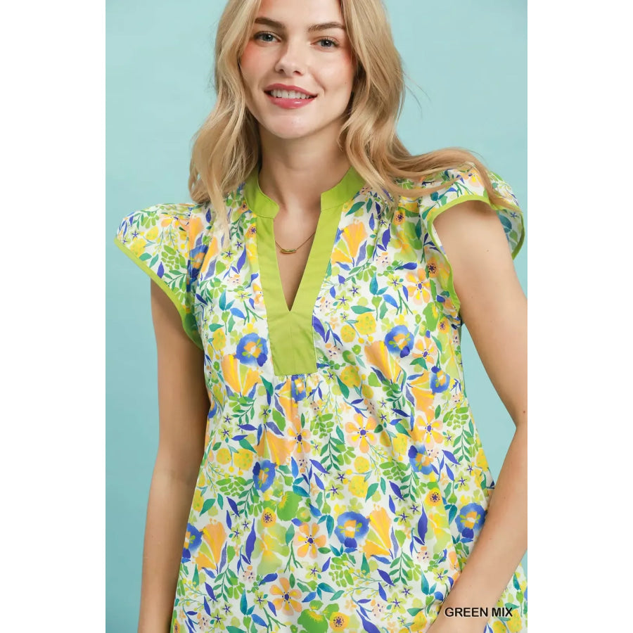 Umgee Floral Flutter Sleeve Tiered Mini Dress Apparel and Accessories