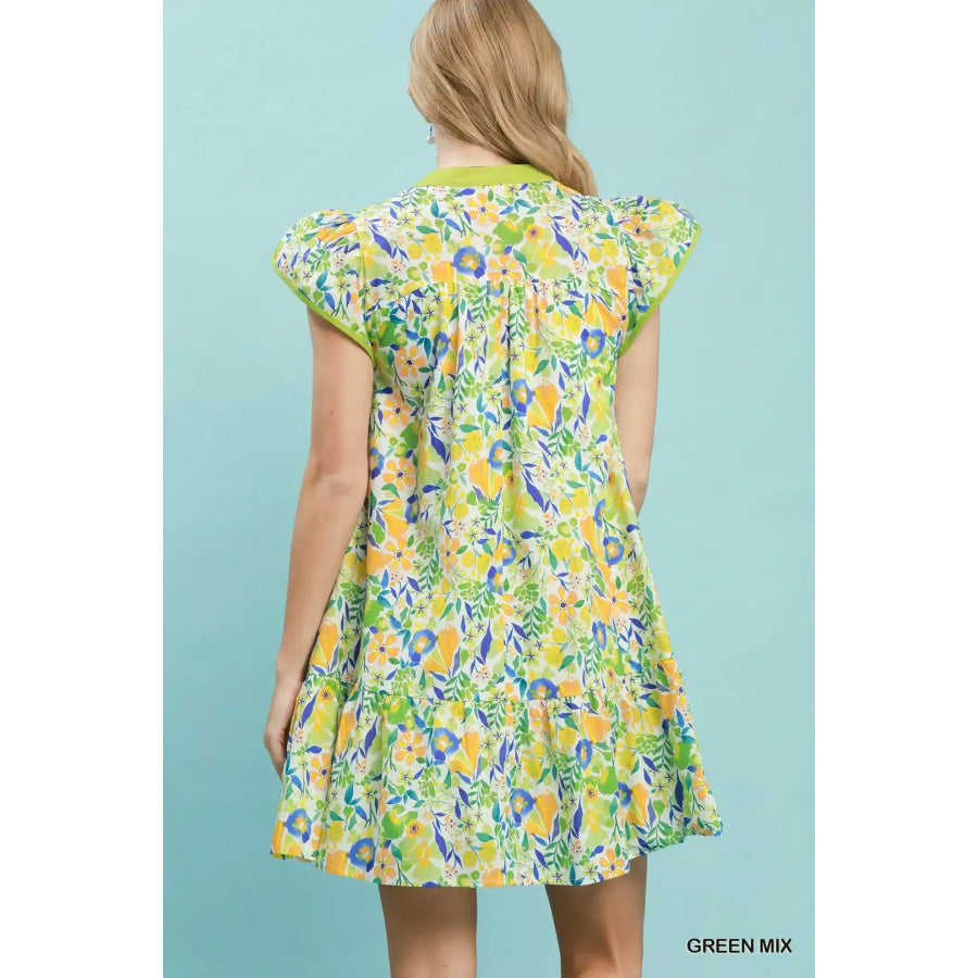 Umgee Floral Flutter Sleeve Tiered Mini Dress Apparel and Accessories