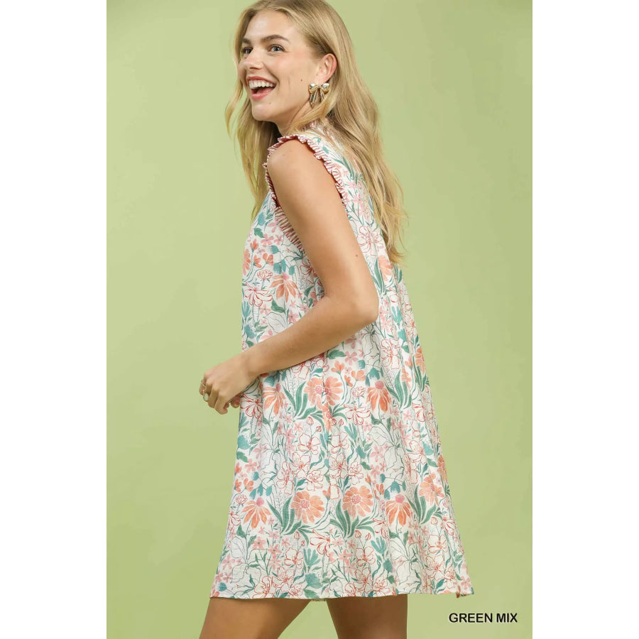 Umgee Floral Print Babydoll Dress Apparel and Accessories