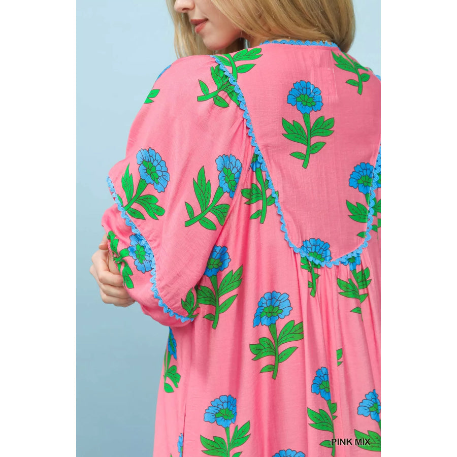 Umgee Floral Print Midi Dress Apparel and Accessories