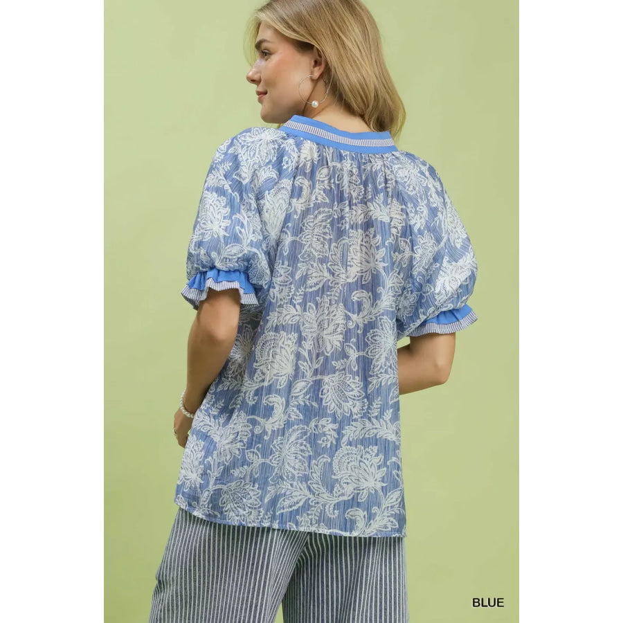 Umgee Floral Print Puff Sleeve Top Apparel and Accessories